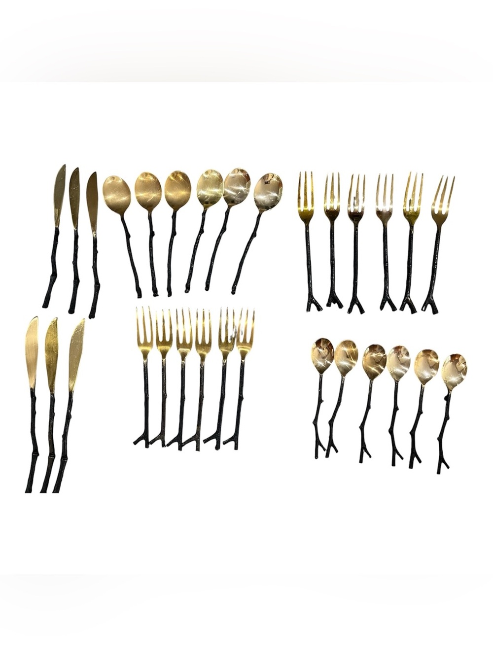 Service For 6 - 30 Pcs. Pottery Barn Bronze & Twig Branches Flatware